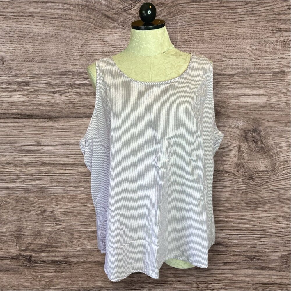 Chico's Women's Purple & White Striped LINEN‎ Sleeveless Blouse Sz 4 (XL)